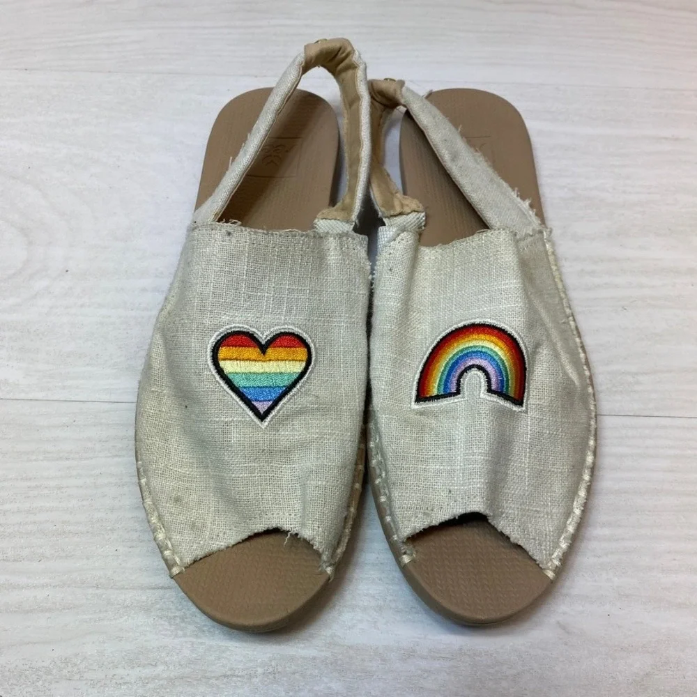 Reef Womens 11 Escape Sling LX Espadrille Sandals Rainbow Heart Beige Textile